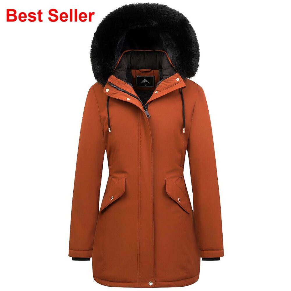 Women's Long Winter Down Coat Fleece Lined Parka Puffer Jacket Detachable Hood